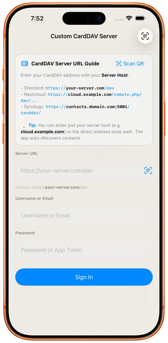 Custom CardDAV Server Setup