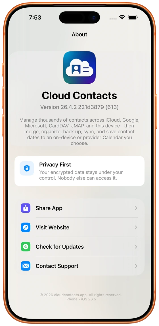 About Cloud Contacts & Version