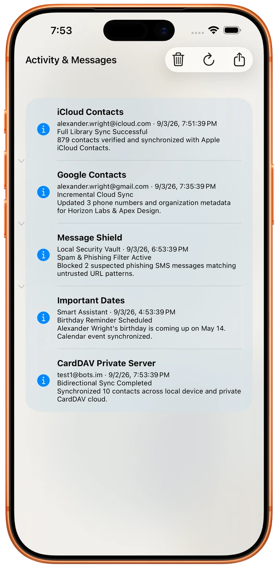 Live Activity & Messages Log