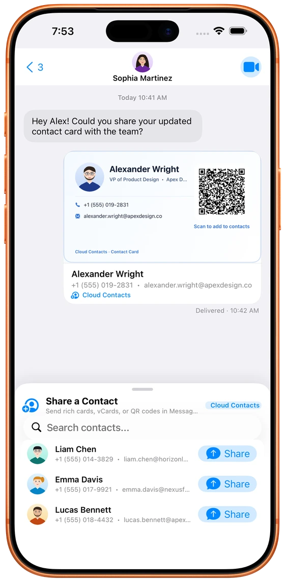Messages Contact Card & QR Sharing
